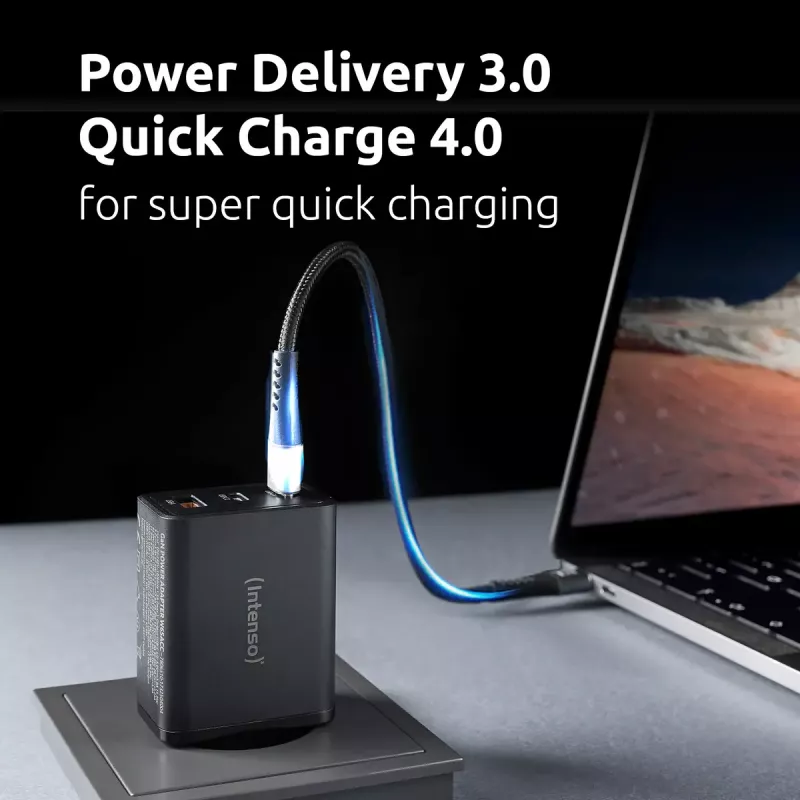 Fuente de alimentación Intenso W65ACC con conectores USB-A y USB-C negra