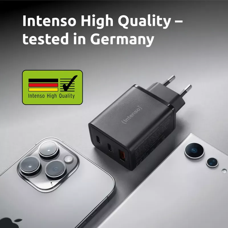 Fuente de alimentación Intenso W65ACC con conectores USB-A y USB-C negra