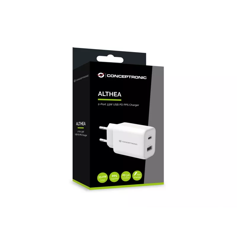 Cargador Conceptronic ALTHEA 2 puertos 33W USB PD PPS, QC 3.0