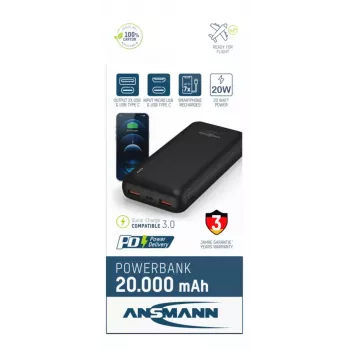Batería externa portátil Ansmann PB320PD 20000 mAh