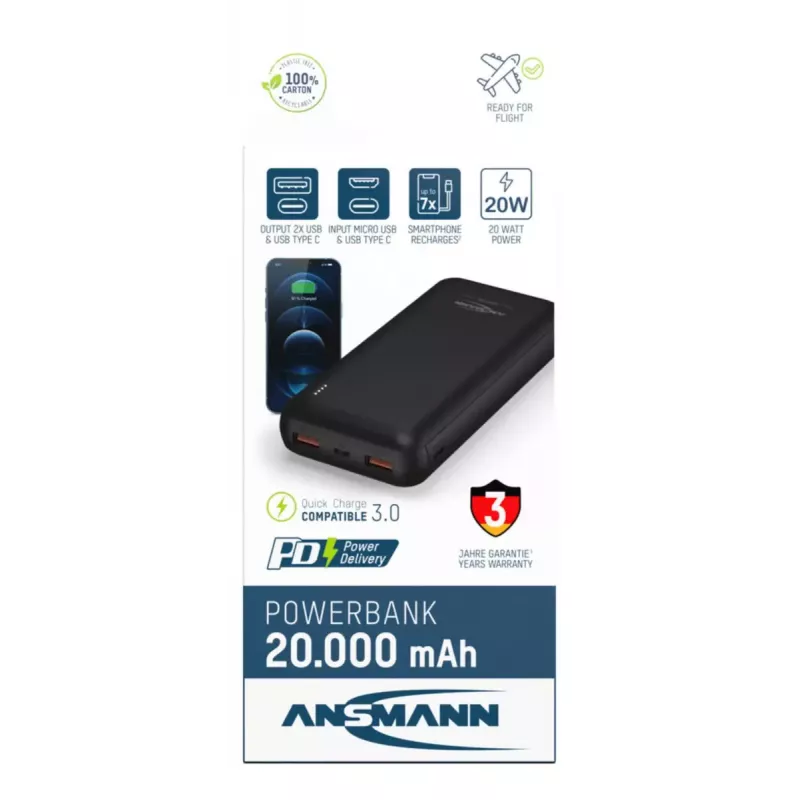Batería externa portátil Ansmann PB320PD 20000 mAh