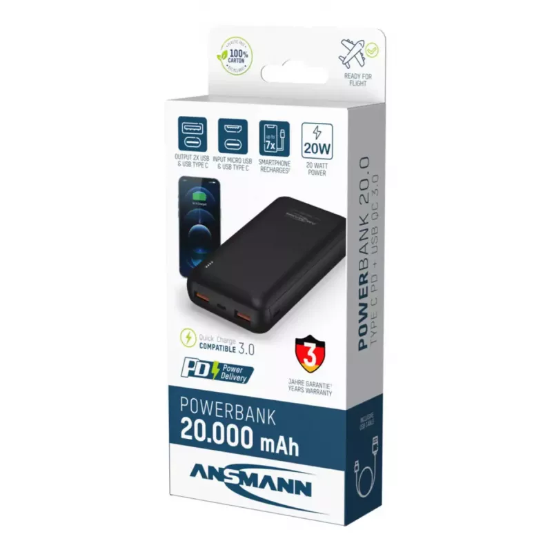 Batería externa portátil Ansmann PB320PD 20000 mAh