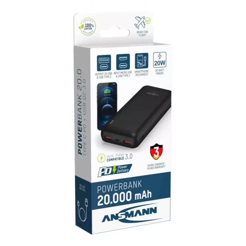 Batería externa portátil Ansmann PB320PD 20000 mAh