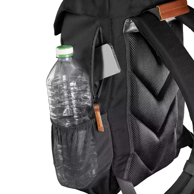 Mochila Mantona Luis junior negra marrón cuero metal poliéster sintético