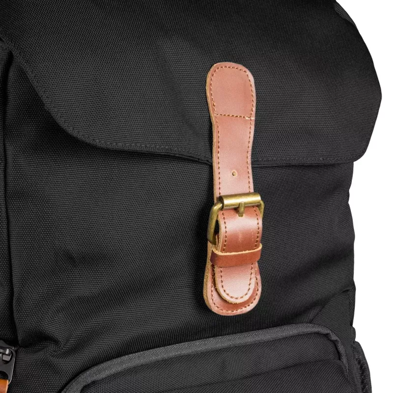 Mochila Mantona Luis junior negra marrón cuero metal poliéster sintético