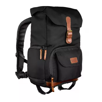 Mochila Mantona Luis junior negra marrón cuero metal poliéster sintético