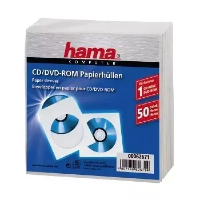 Fundas de papel para CD-ROM Hama 50, blanco 50 discos