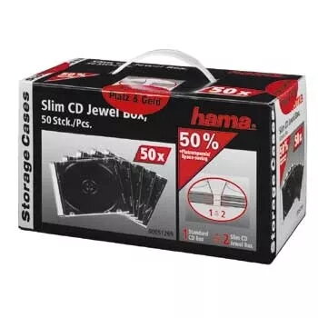 Jewel case fino para CD Hama 51269 pack de 50 unidades 1 disco transparente