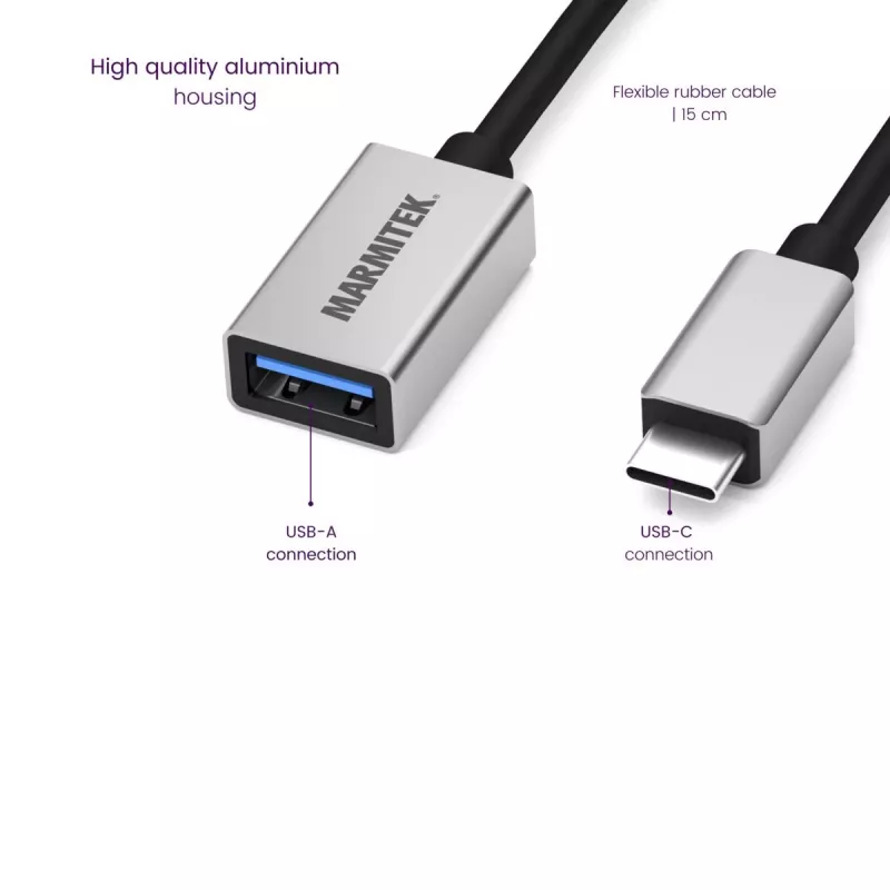 Cable USB Marmitek 08375 0,15 m USB 3.2 Gen 1 USB-C USB-A negro plata