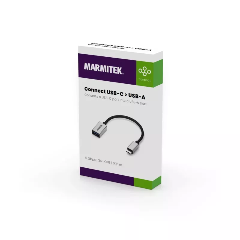 Cable USB Marmitek 08375 0,15 m USB 3.2 Gen 1 USB-C USB-A negro plata