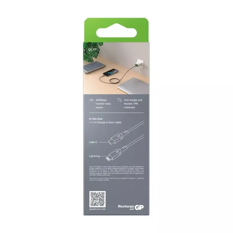 Cable GP Batteries CL1P 1m gris Lightning USB C