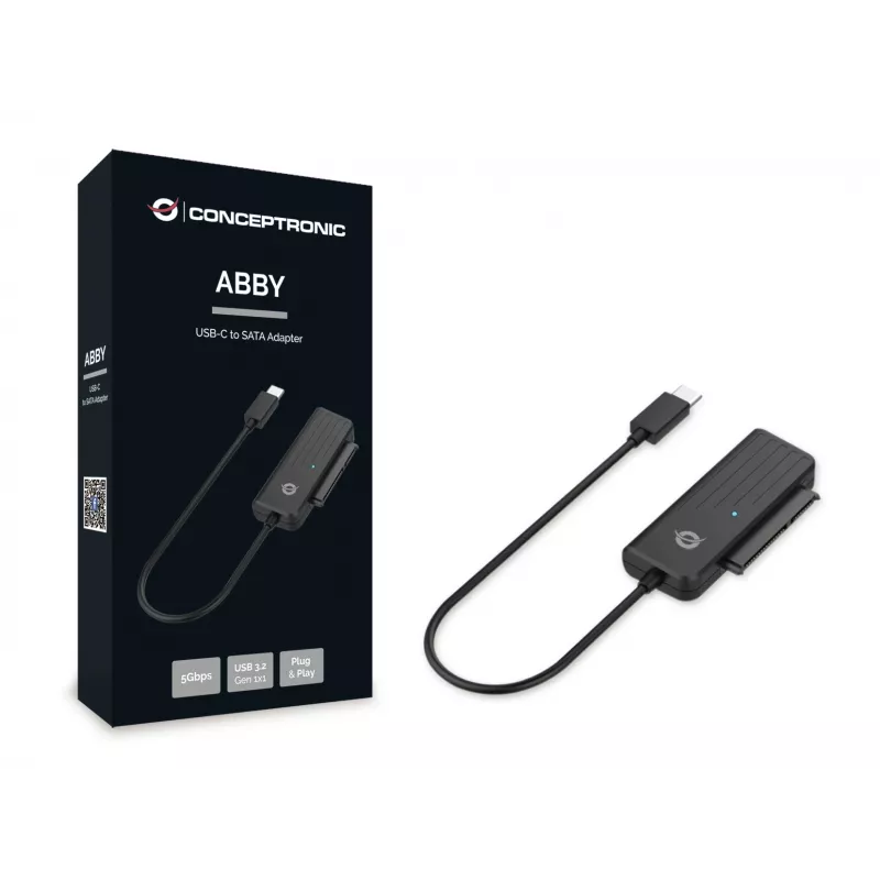Conceptronic ABBY02B adaptador de USB-C a SATA, 2,5 pulgadas, USB 3.2 Gen 1 5 Gbit/s, 0,2 m, negro