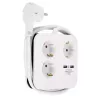 REV PowerQuad 0012378109 regleta, 3 tomas, 2x USB, sin interruptor, con toma de tierra (Schuko), blanca/negra