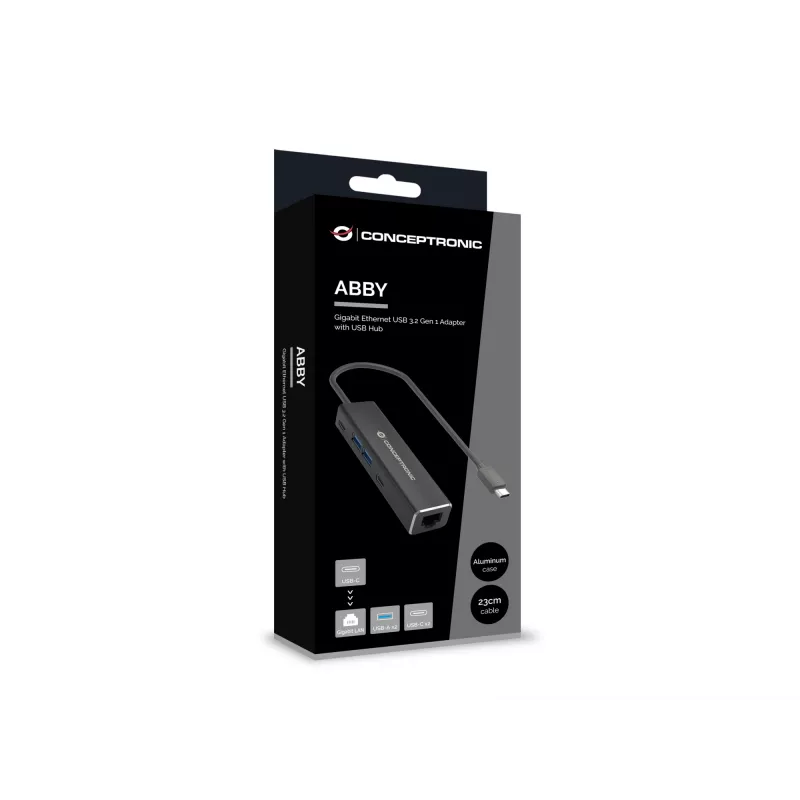 Adaptador Conceptronic ABBY13B Gigabit Ethernet USB 3.2 Gen 1 con hub USB, GbE, USB-A x 2, USB-C x 2