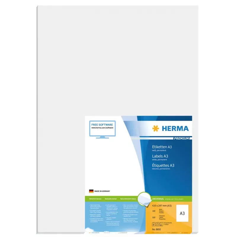Etiquetas A3 Premium HERMA 8692 297x420 mm blanco papel mate