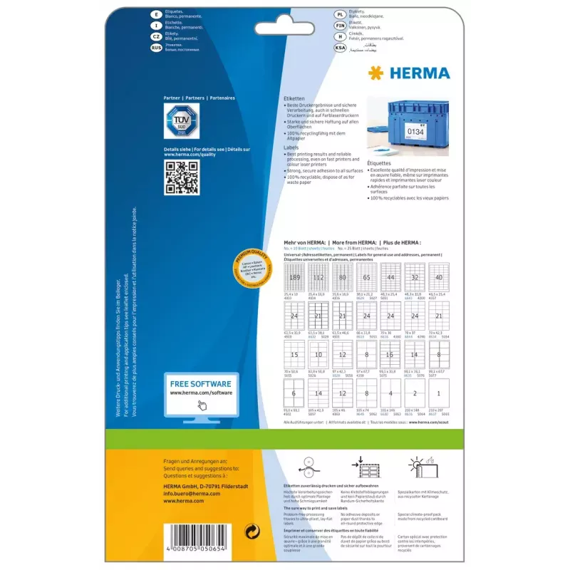 Etiqueta de impresora autoadhesiva HERMA Labels Premium A4 210x297 mm