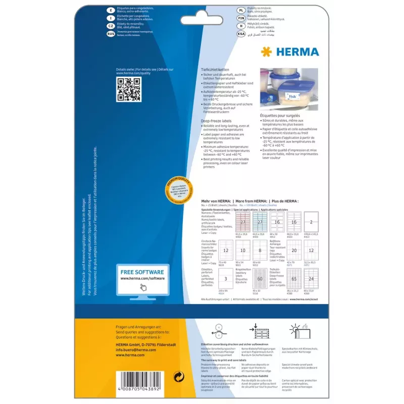 Etiquetas de impresora autoadhesivas HERMA congelación 66x33,8 mm