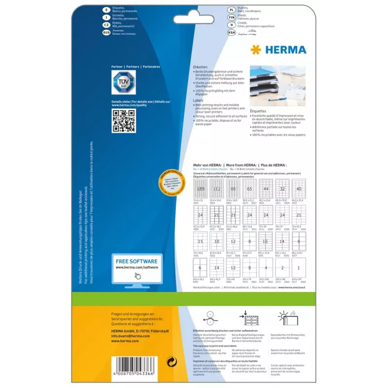 Etiquetas de impresora autoadhesivas HERMA Labels Premium A4 35,6x16,9 mm