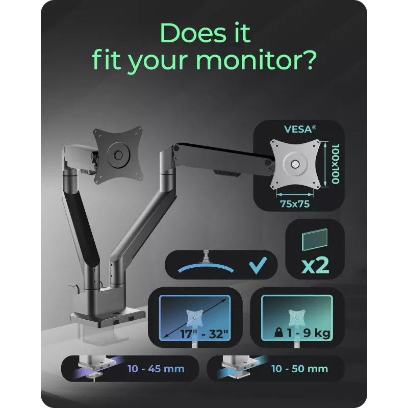 Soporte para monitor icybox 61085 para 2 monitores con fijación a mesa – soporte de mesa de doble brazo para monitor