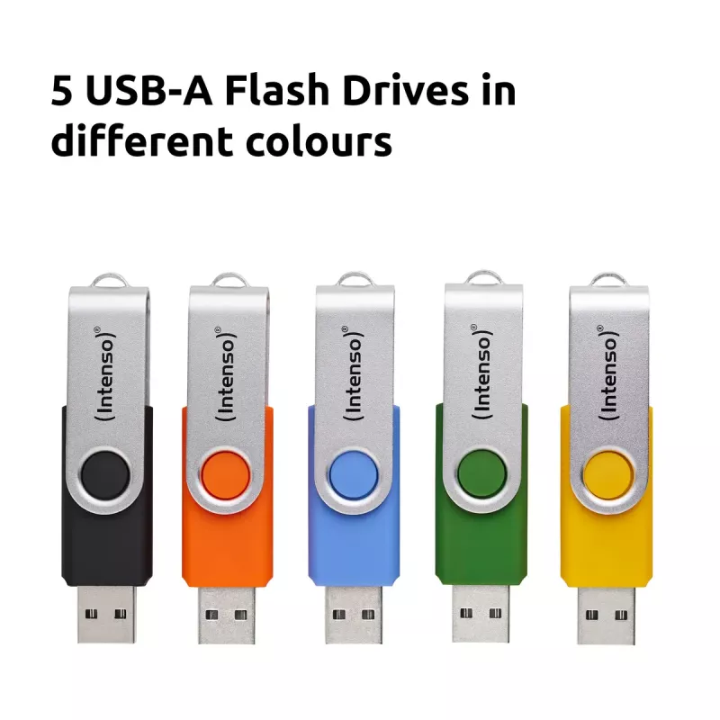 INTENSO Office Line pack múltiple de memorias USB 5×64 GB, USB-A, USB 3.2 Gen 1, Swivel, multicolor