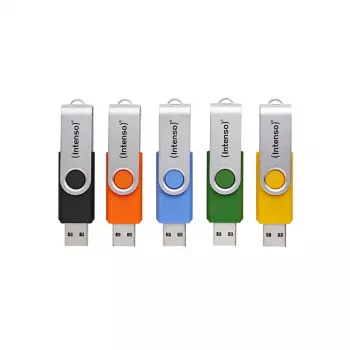 INTENSO Office Line pack múltiple de memorias USB 5×64 GB, USB-A, USB 3.2 Gen 1, Swivel, multicolor