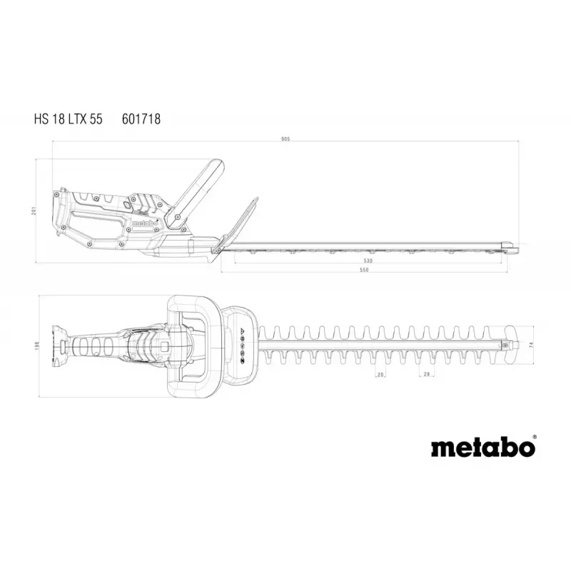 Metabo HS 18 LTX 55 Cortasetos a batería con cuchilla de doble filo, 18 V, longitud de corte 55 cm, solo herramienta
