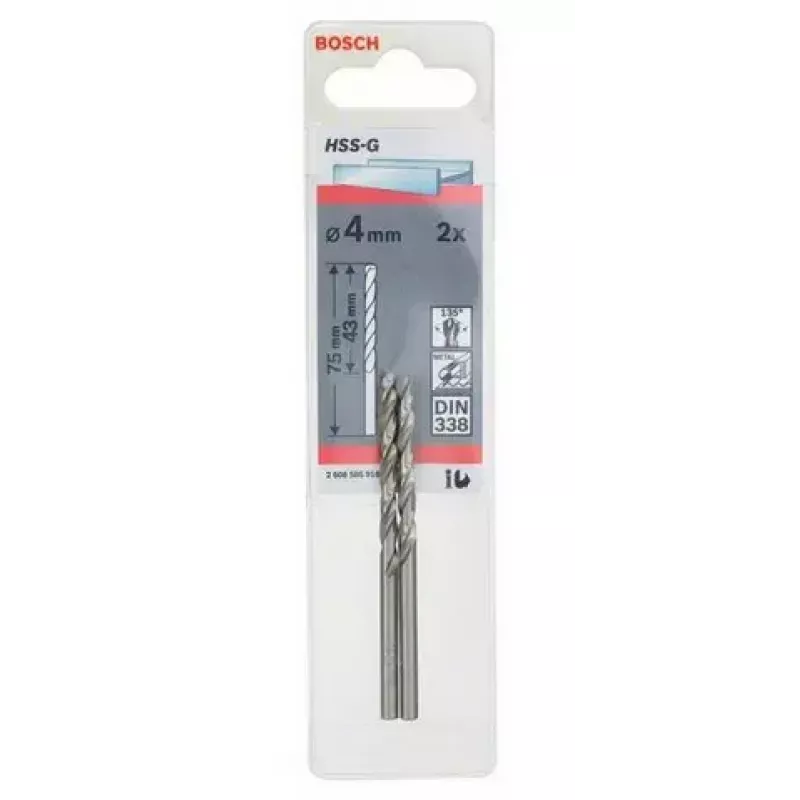 Broca helicoidal Bosch broca para metal HSS-G DIN 338 4 mm 2 unidades