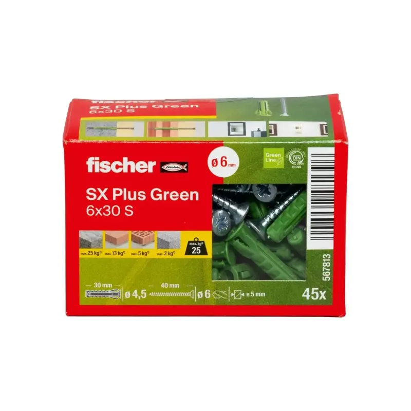 Set de tornillos y tacos Fischer 567813 45 piezas verde