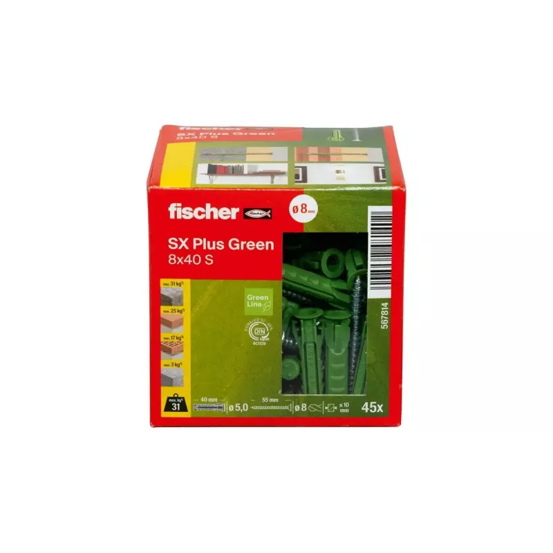 Set de tornillos y tacos Fischer 567814 45 piezas 8 mm de diámetro 40 mm de longitud