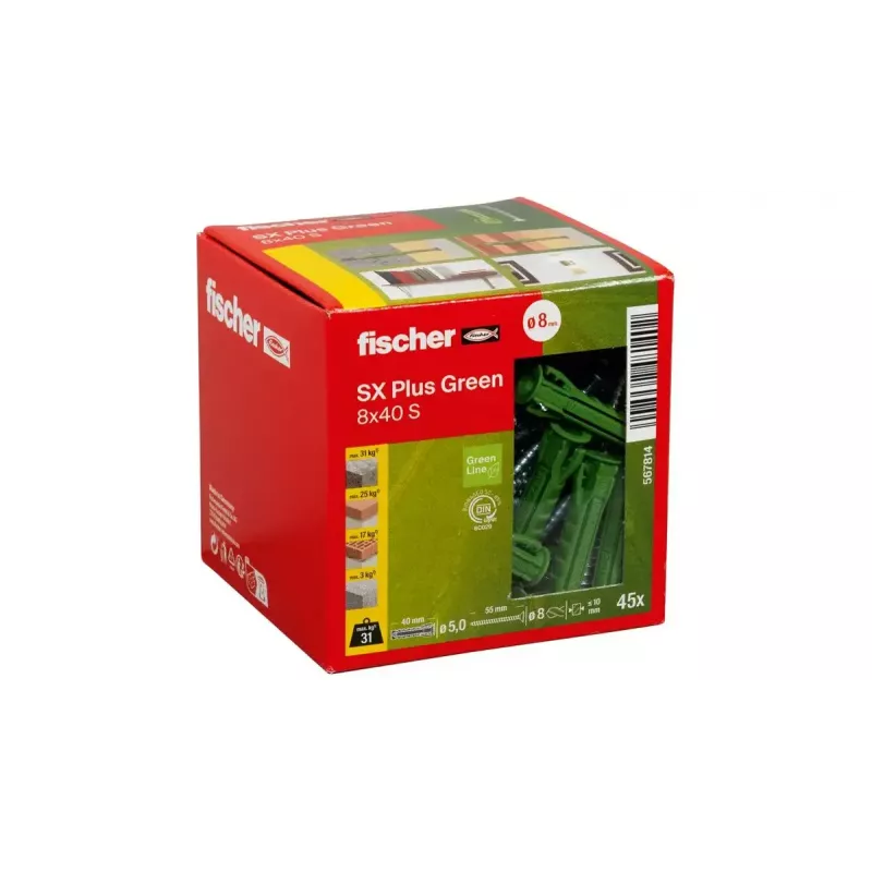 Set de tornillos y tacos Fischer 567814 45 piezas 8 mm de diámetro 40 mm de longitud