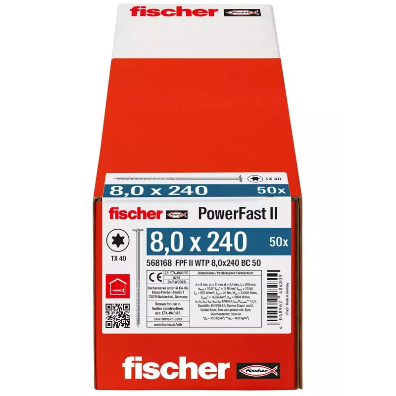Tornillo Fischer PowerFast II 8,0x240 TK TX TG blvz 50