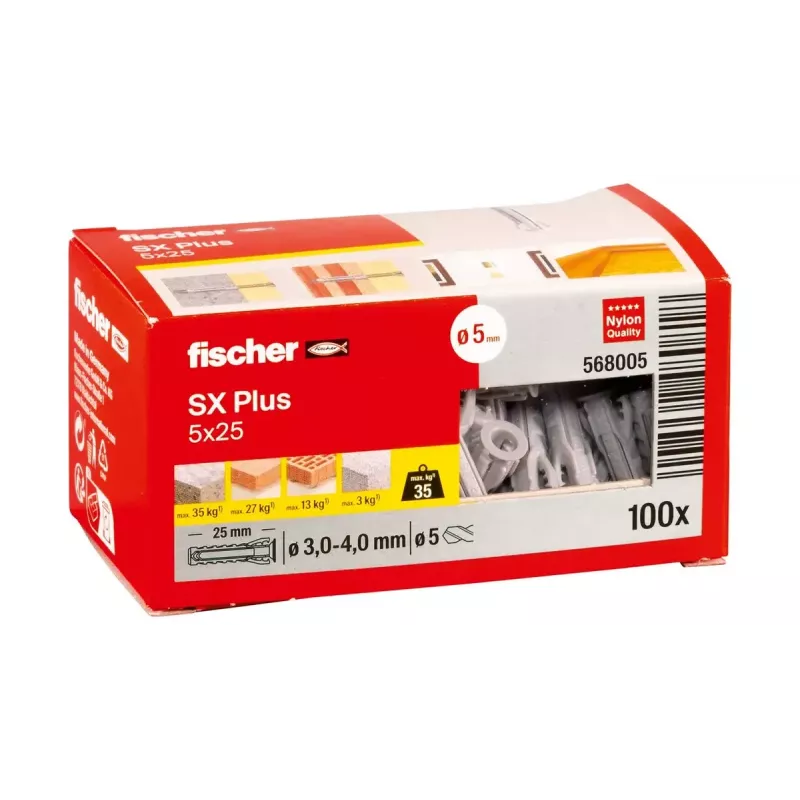 Taco de expansión Fischer 568005 5 mm 25 mm nailon 100 uds.