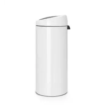 Cubo de basura con apertura táctil Brabantia 30L redondo plástico acero inoxidable blanco