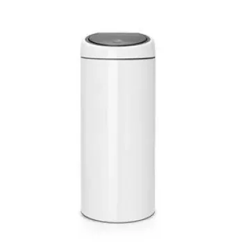 Cubo de basura con apertura táctil Brabantia 30L redondo plástico acero inoxidable blanco