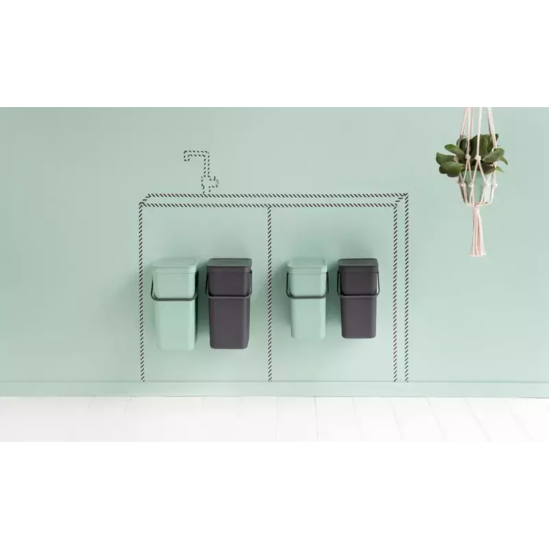 Cubo de basura Brabantia Sort & Go rectangular de plástico verde gris ancho 520 mm fondo 370 mm alto 430 mm