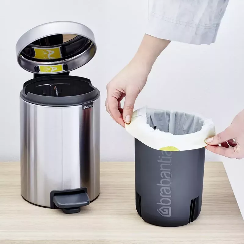 Cubo de basura con pedal Brabantia newIcon redondo acero inoxidable cepillado