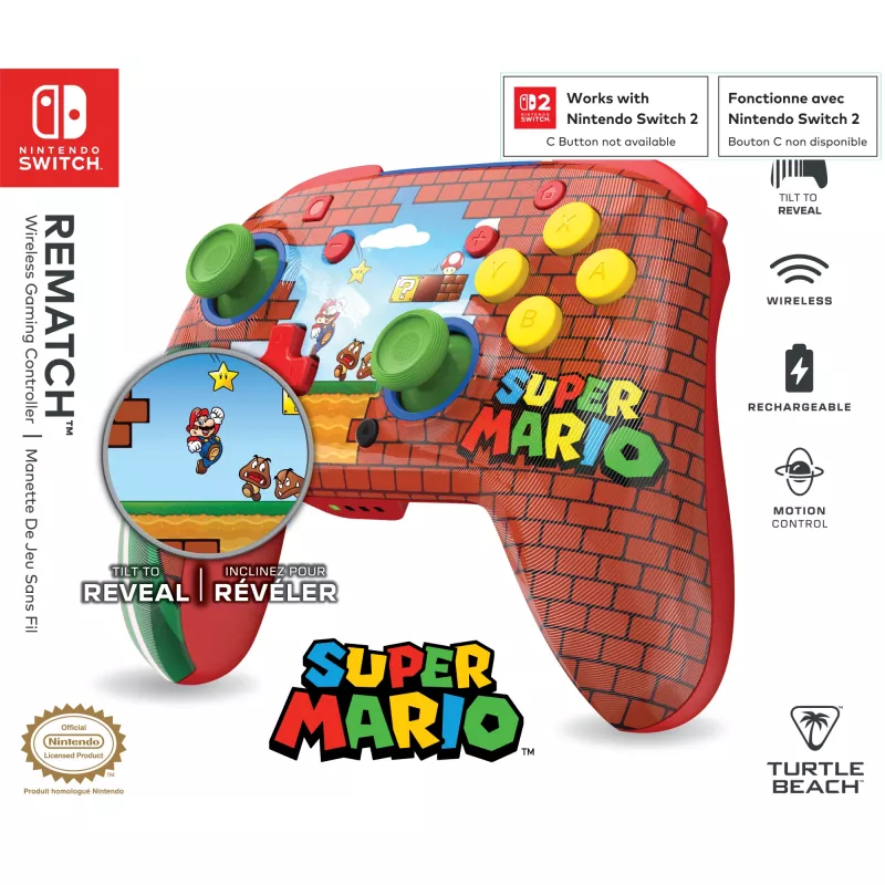 Turtle Beach Rematch Mando inalámbrico para Nintendo Switch, Mario Bricks Reveal