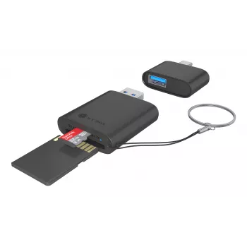 Lector de tarjetas 2 en 1 ICY BOX con interfaz USB Type-A y USB Type-C