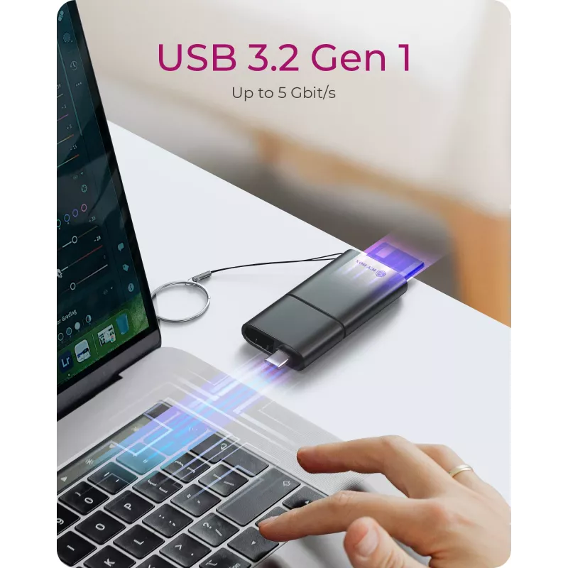 Lector de tarjetas 2 en 1 ICY BOX con interfaz USB Type-A y USB Type-C
