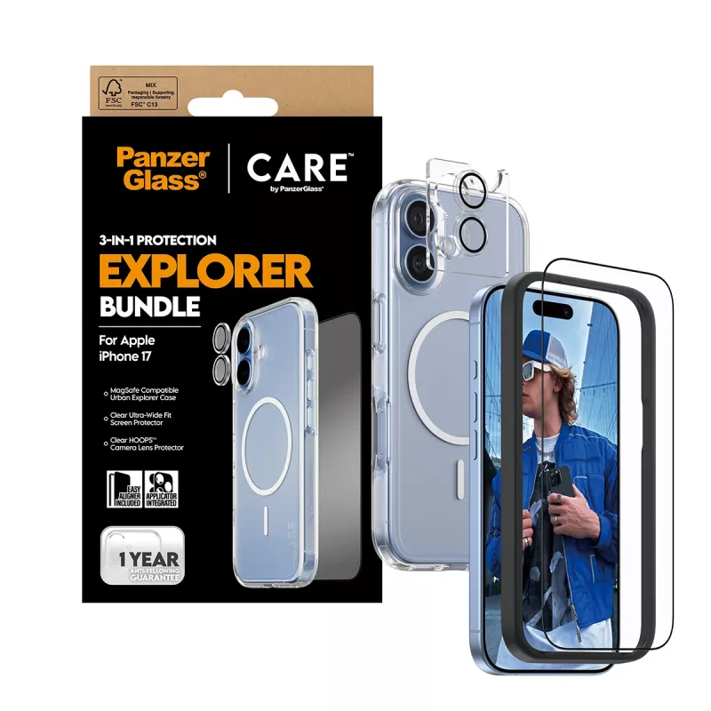 PanzerGlass CARE 3 en 1 Flagship Explorer Bundle iPhone 17 resistente a arañazos y golpes