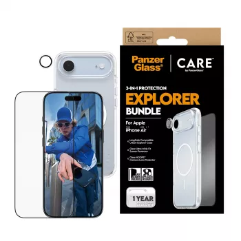 Kit de protección de pantalla PanzerGlass 3 en 1 Explorer Set CR66372 para iPhone 17 Air (cristal templado, protección de cámara, herramientas de limpieza)