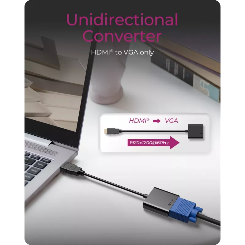 Adaptador HDMI a VGA IcyBox IB-AC502a — adaptador HDMI A (conector macho) a VGA (conector hembra)