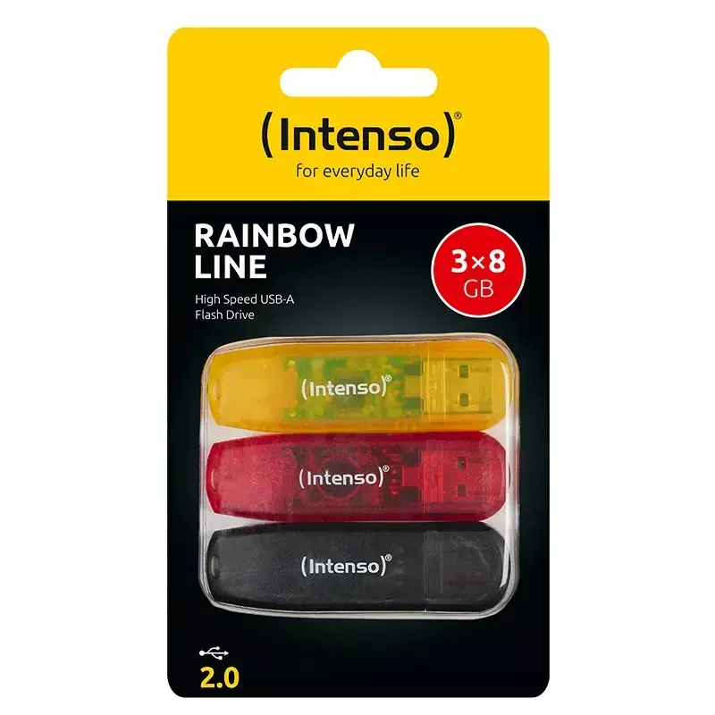 Intenso Rainbow Line Memoria USB 8 GB, USB-A 2.0, pack múltiple de 3, multicolor