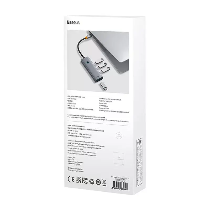 Hub 4en1 Baseus UltraJoy USB-C a USB 3.0 gris cable