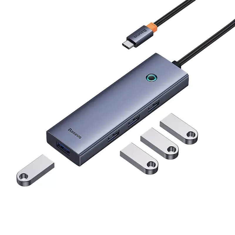 Hub 4en1 Baseus UltraJoy USB-C a USB 3.0 gris cable