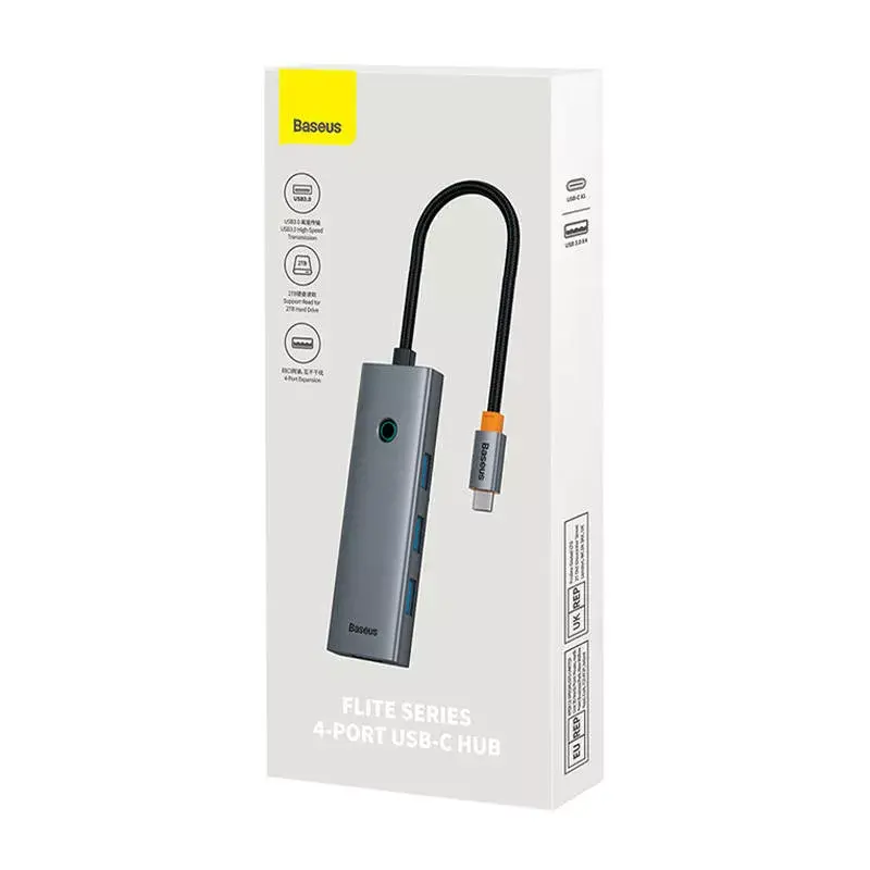 Hub 4en1 Baseus UltraJoy USB-C a USB 3.0 gris cable