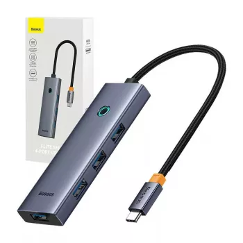 Hub 4en1 Baseus UltraJoy USB-C a USB 3.0 gris cable