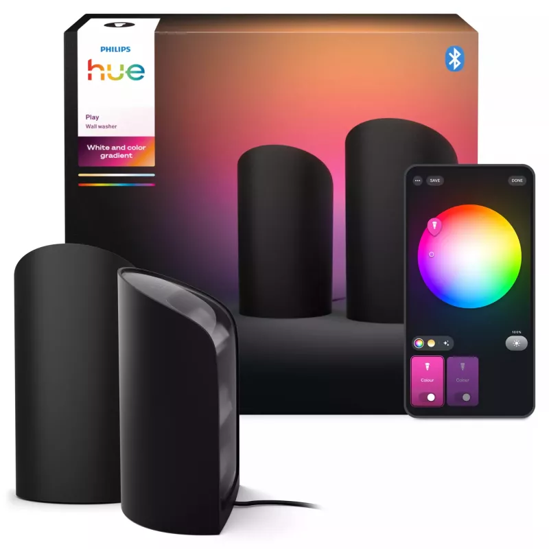 Lámpara wallwasher Philips Hue Play Wallwasher — LED 1035 lm, multicolor, negro, aluminio/plástico, 100–240 V