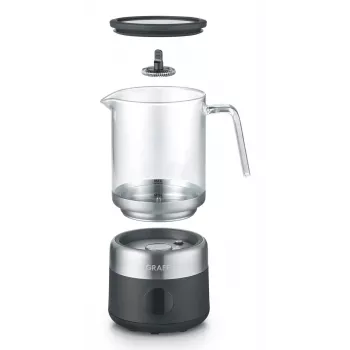 Espumador de leche Graef MS802 automático — 600 W, jarra de cristal, acero inoxidable y negro