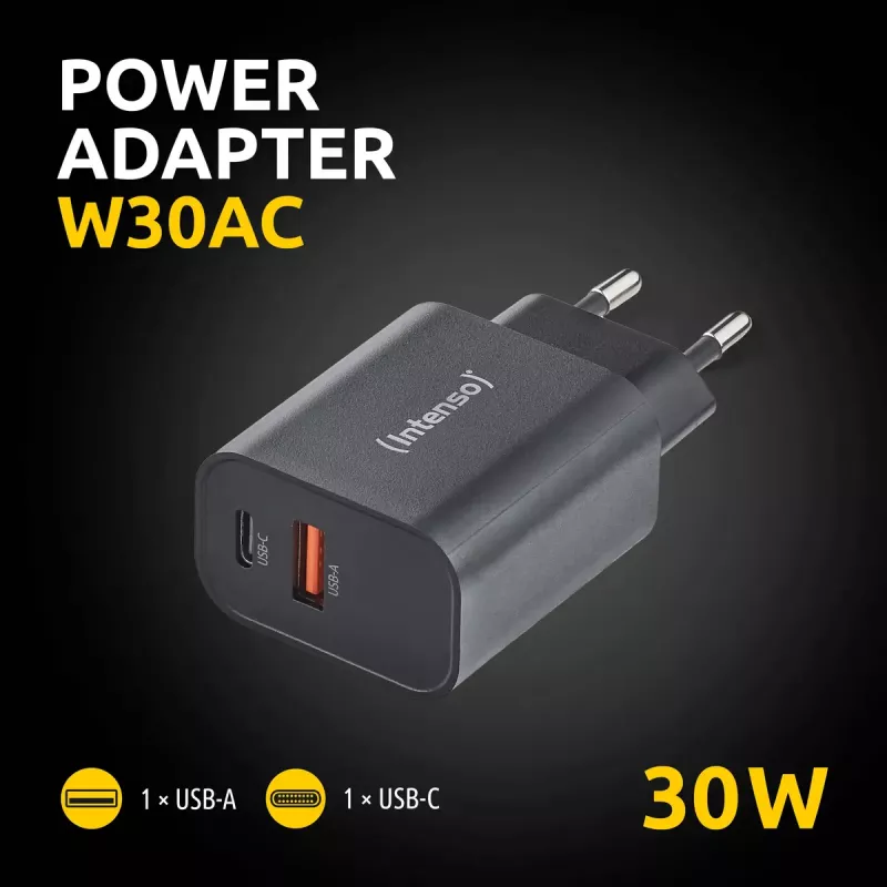 Fuente de alimentación Intenso W30AC 30 W USB-A USB-C negra